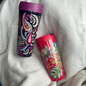 Set of 2! Vera Bradley Purple Paisley/Red Floral Travel Tumblers/Coffee Cup 16oz
